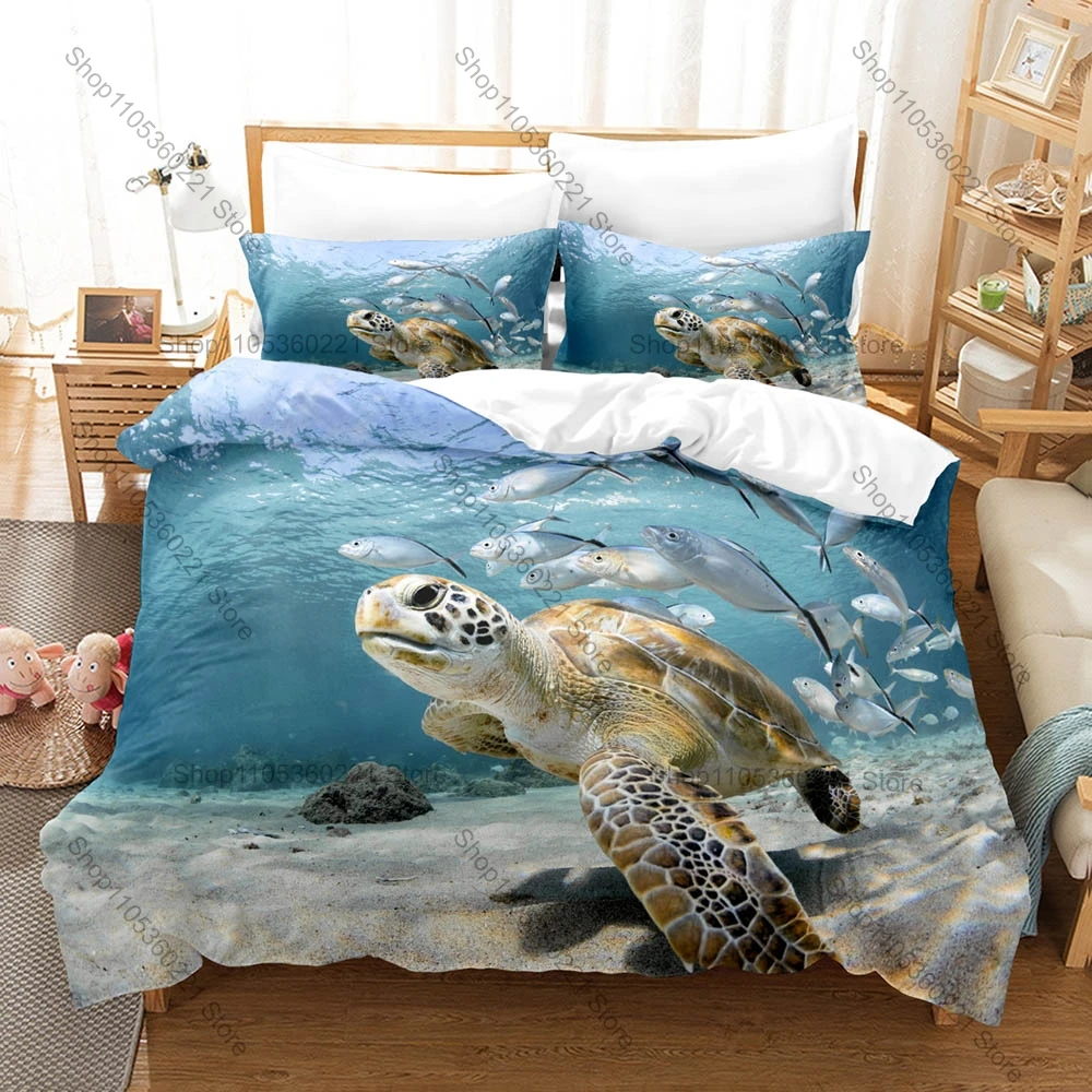 Cool Vivid Print Bedding Set 3Pcs World Turtles Turtle Island Style Modern Household Bedroom Ornament