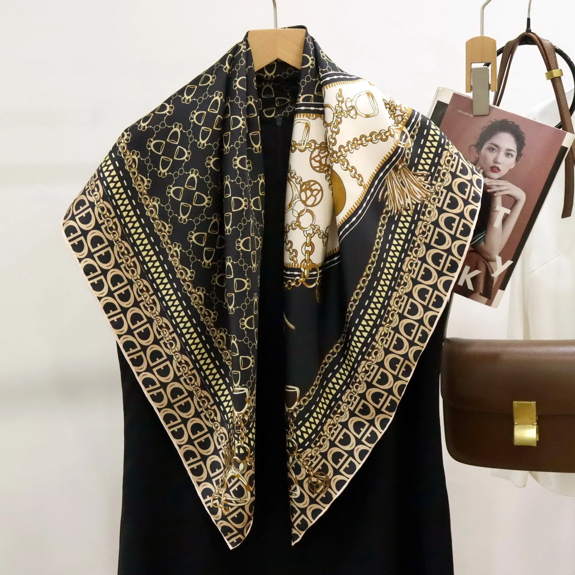 

Элегантный женский шелковый платок-шарф премиум-класса с принтом в виде подковы, 14 мм, из твила, с ручной подгибкой краев, большой квадратный, с узором под конский волос