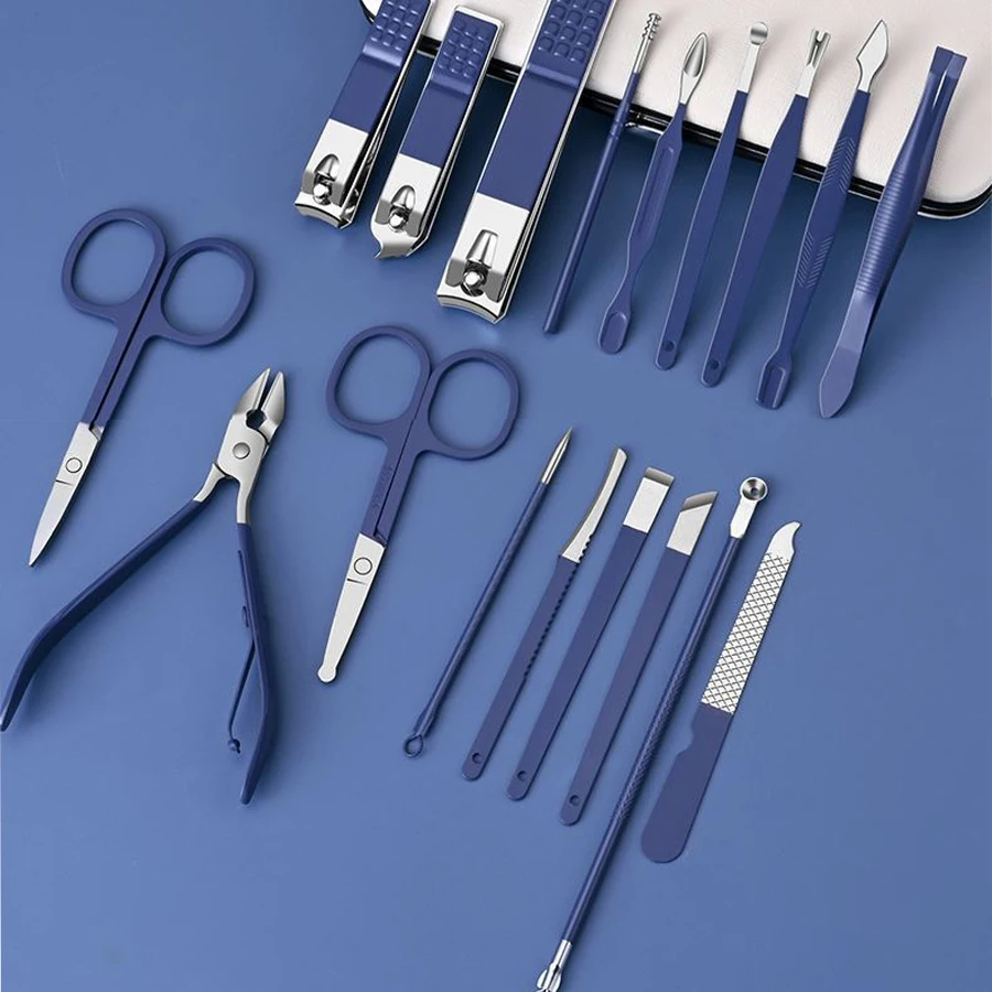 Professionelles Maniküre-Set, 7–18 Stück, Nagelknipser-Set aus Edelstahl, dicker und harter Nagelschneider für Damen und Herren, tragbares Set