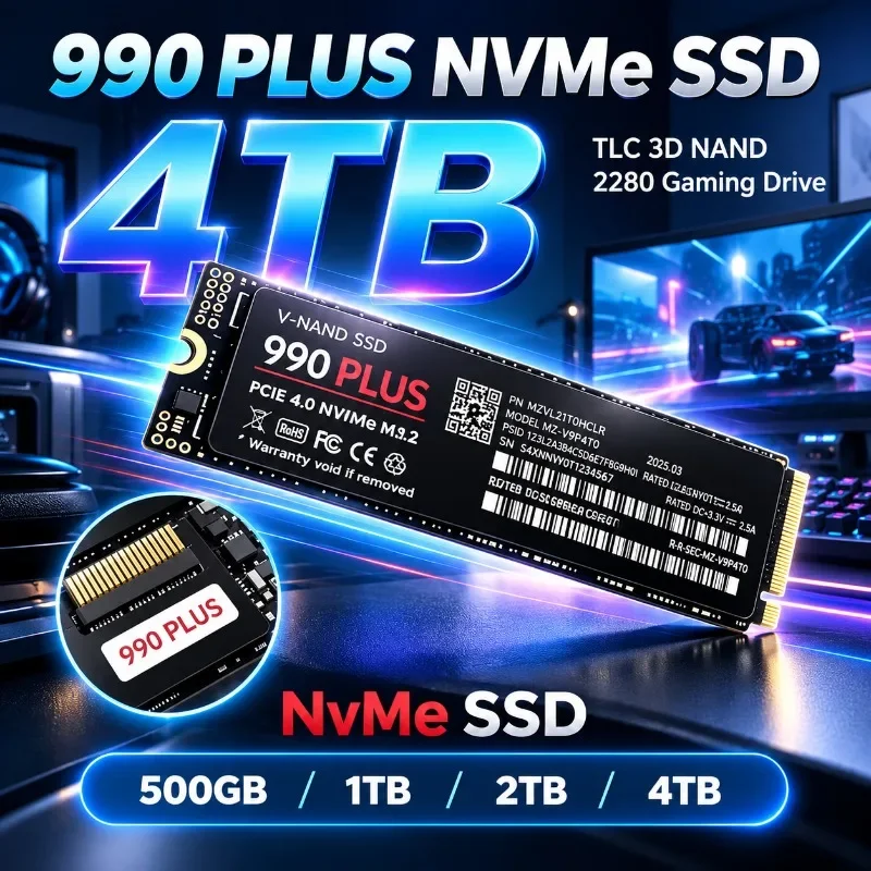 Original 990 Plus M.2 NVMe PCIe 4.0 SSD 500GB/1TB/2TB/4TB 7300MB/s Read Speed Solid State Drive For PS5 Gaming Laptop Desktop