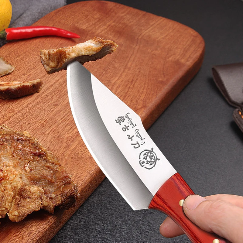 Boning Knife Meat Cleaver Stainless Steel Kitchen Mongolian Hand Meat Knife Roasted Whole Lamb Steak Fruit Knife with Cover