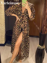 2022 Sexy Leopard Printed Beach Cover Up Chiffon Cover-ups Swimwear Beach Wear Summer Beachwear Female Women Long Dress V3219