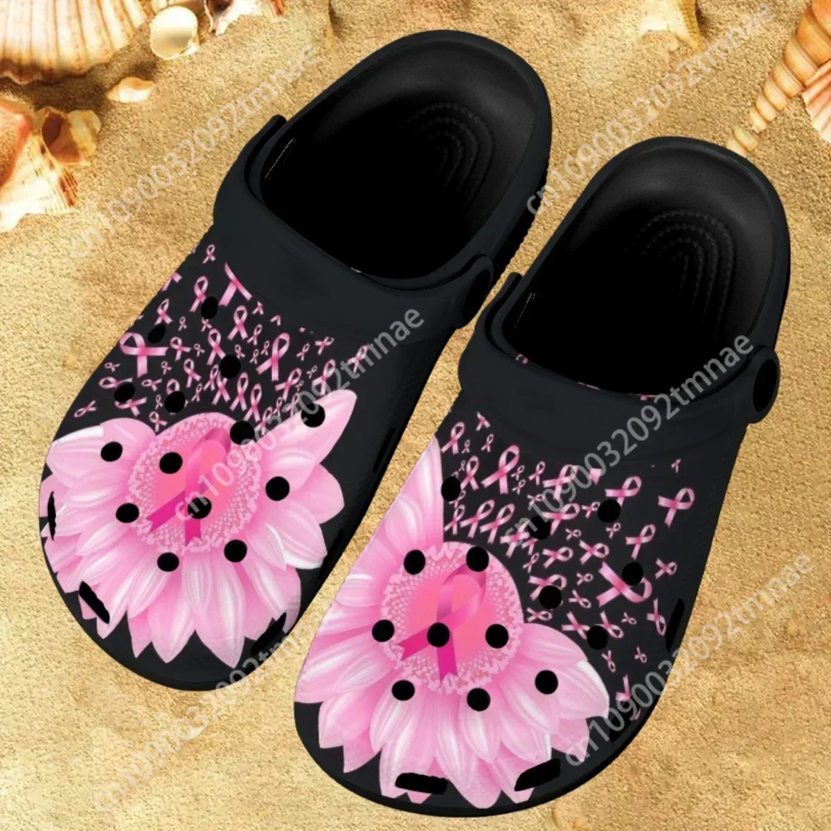 

Sunflower Breast Cancer Women Hole Shoes Summer Non-slip Girl Beach Shoes Home Slippers Outdoor Personalized Sandals CustomNew