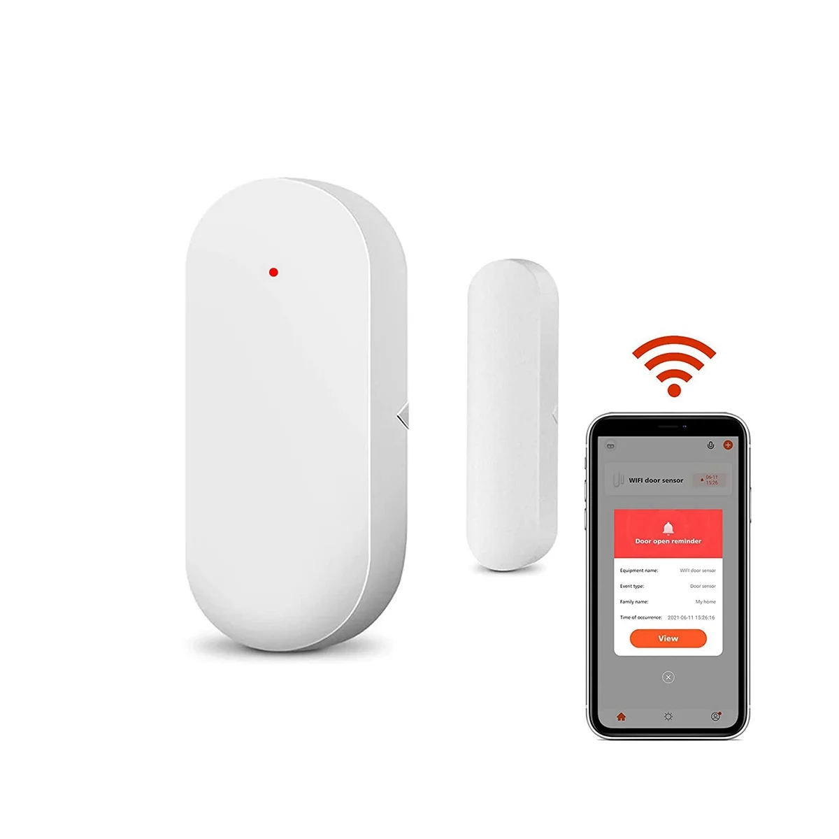 Sensor de porta e janela sem fio inteligente, Wi-Fi, detector, alarme, ligação, contato, 1 pacote