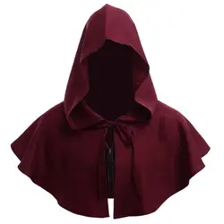 Medieval Vintage Hooded Lace Up Solid Colour Cape Costume Men Adult Wiccan Worship Pagan Monk Robe Role Playing Short Shawl Cape