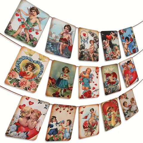 발렌타인 데이 장식 배너, 빈티지 스타일, 발렌타인 데이 화환, 발렌타인 데이 장식