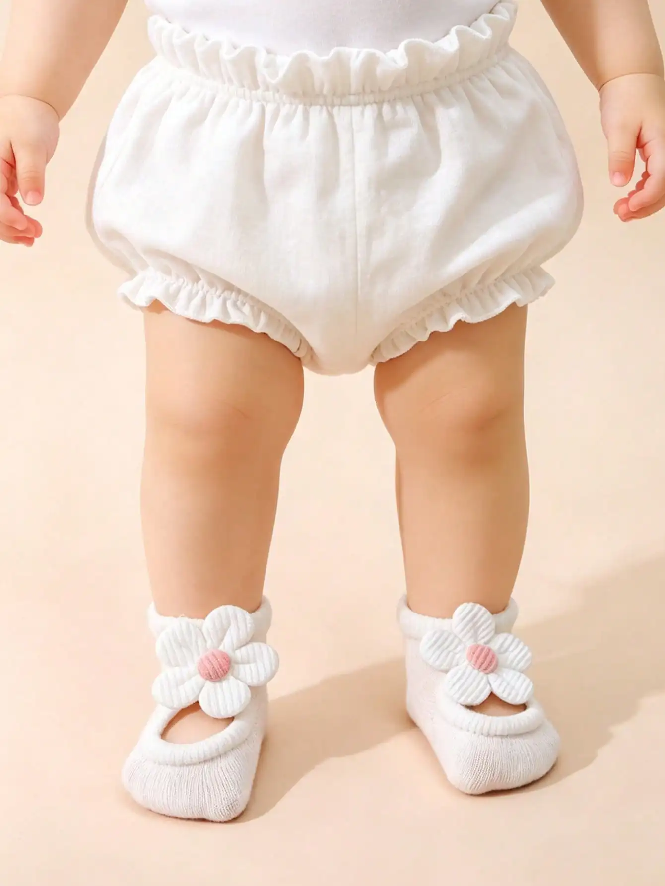 3Pairs Baby Girls Cotton Walking Ankle Socks 3D Flower Applique Anti Slip Grippy Soft Sole Indoor Floor Socks Spring Autumn 0-1Y