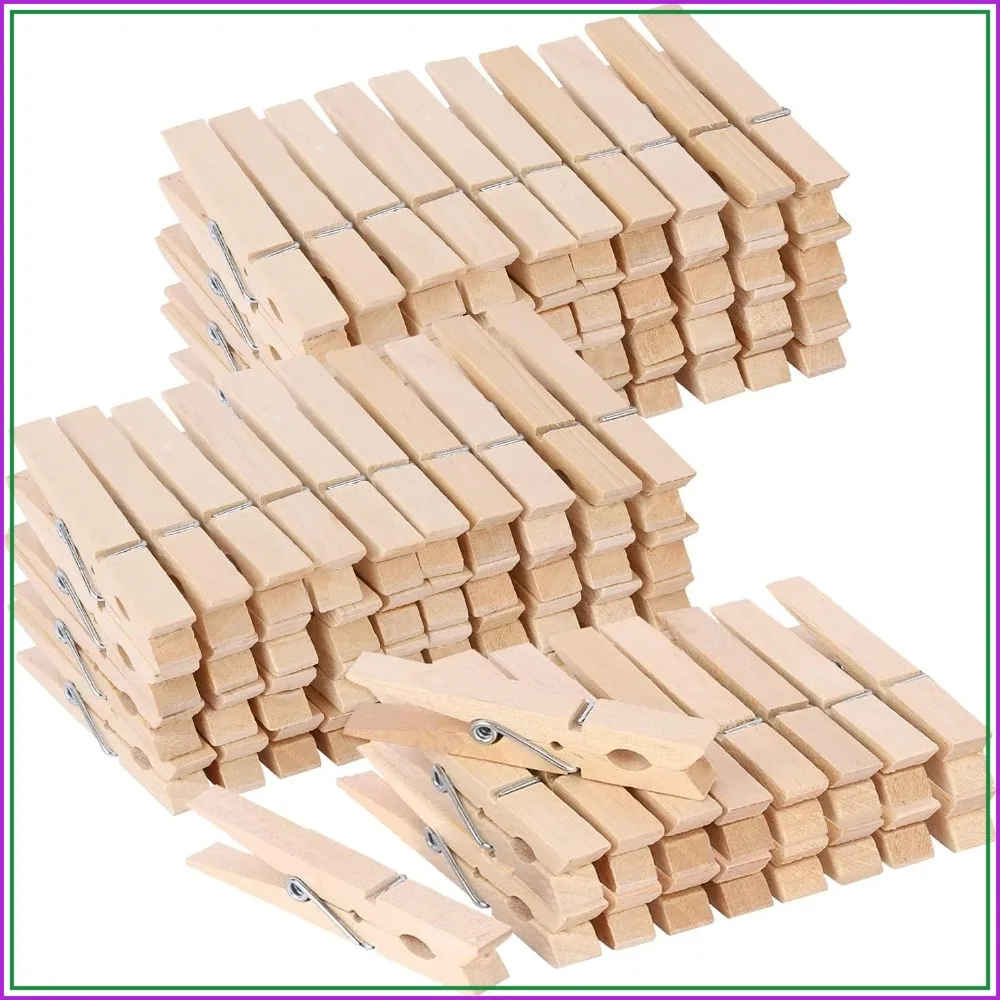 100pcs Natural Wood Clothespins, 3 Inch Heavy Duty Clips for Laundry, Crafts, Outdoor Use