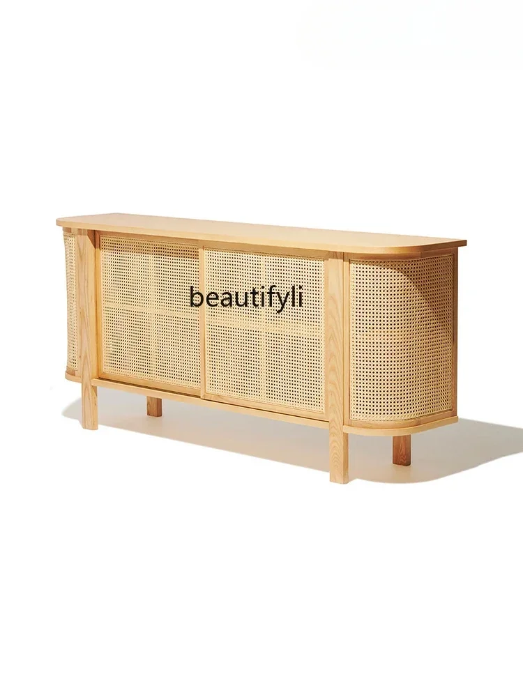 Ji Ji Feng Solid Wood Sideboard Rattan Restaurant Wood Color Bed & Breakfast Locker