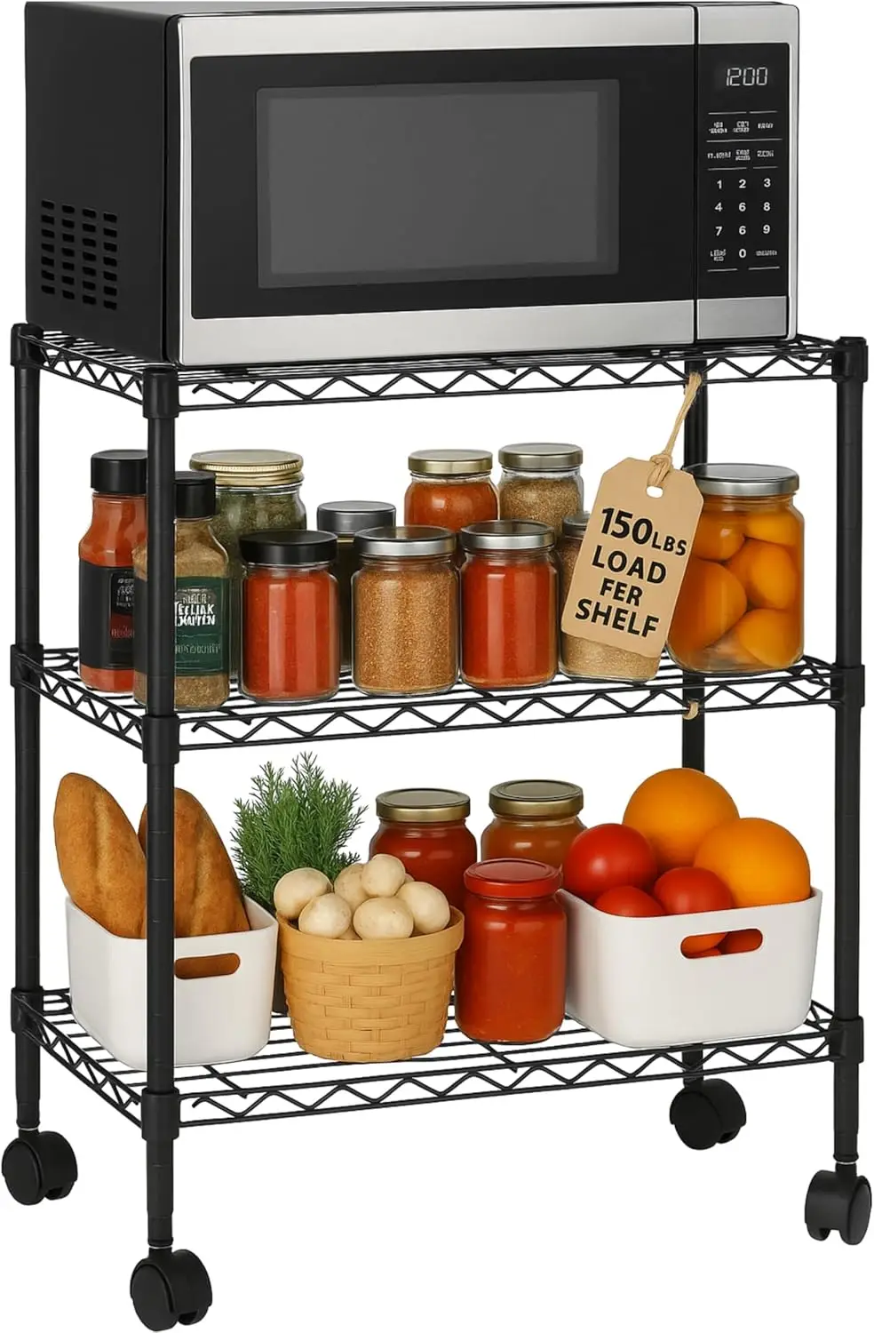 

3-Tier Metal Storage Rack, Heavy Duty Utility Organizer for Pantry Garage Laundry, 14x24x30 Inches Black