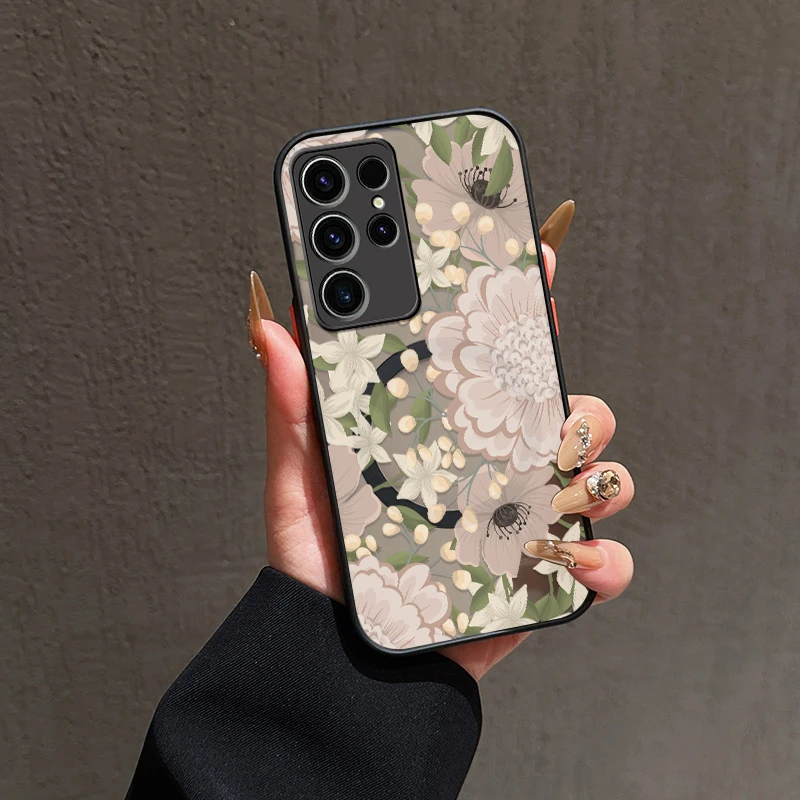 حافظة لهاتف سامسونج جالاكسي S20 FE S21 Plus S25 S24 S23 S22 Ultra لهاتف Magsafe غطاء نمط زهرة مغناطيسي للشحن اللاسلكي #2