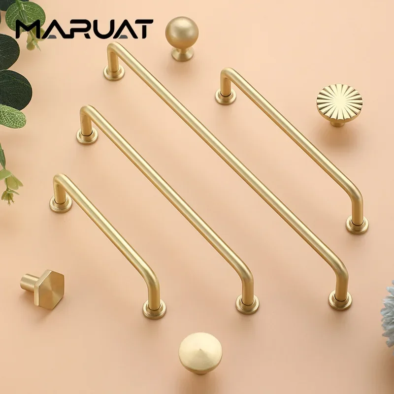 Solid Brass Furniture Hardware Drawer Handles Wardrobe Interior Door Handles Single Hole Gold Light Luxury Furniture Door Handle