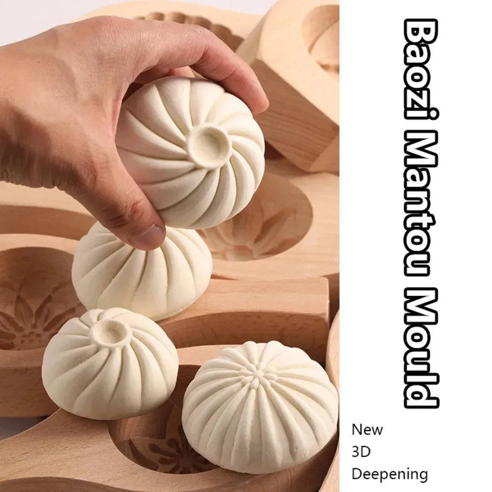 3D Wood Steamed Bread Mold Thickening Carved Creative Steamed Stuffed Bun Pastry Press Mould for Family DIY Handmade Baozi Maker