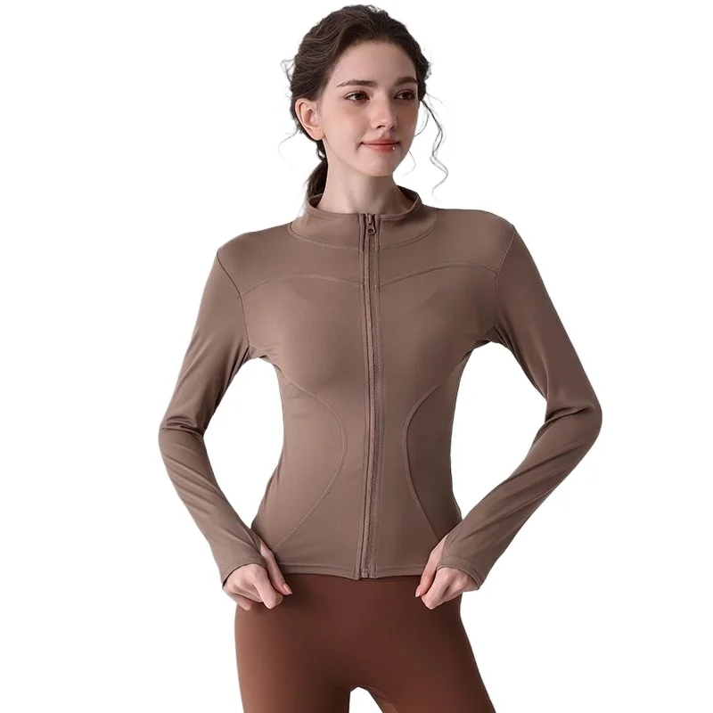 

Genuie Quick-Dry Running Yoga Suit, Stretch Slim Stand-Up Collar Cycling Jacket, Zip Fitness Top