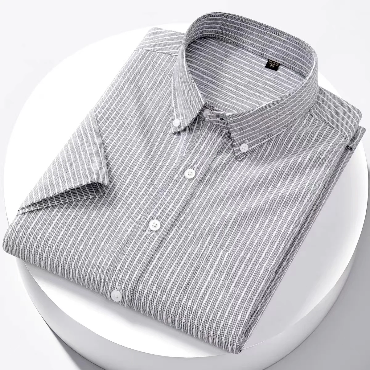 Luxury Men's Oxford Shirt 100% Cotton Short Sleeve Causal Stripe Solid Summer Basic Business Formal Social White Slim Fit Blouse