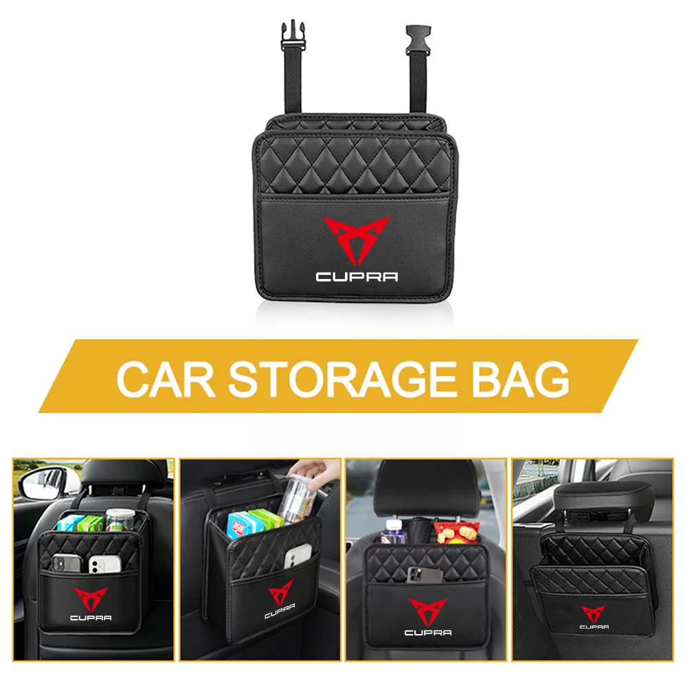 Car Leather Cupra Badge Storage Bag Seat Backrest Organizer Box Accessories For Seat FR Racing Ibiza Leon Alhambra Arona Tarraco