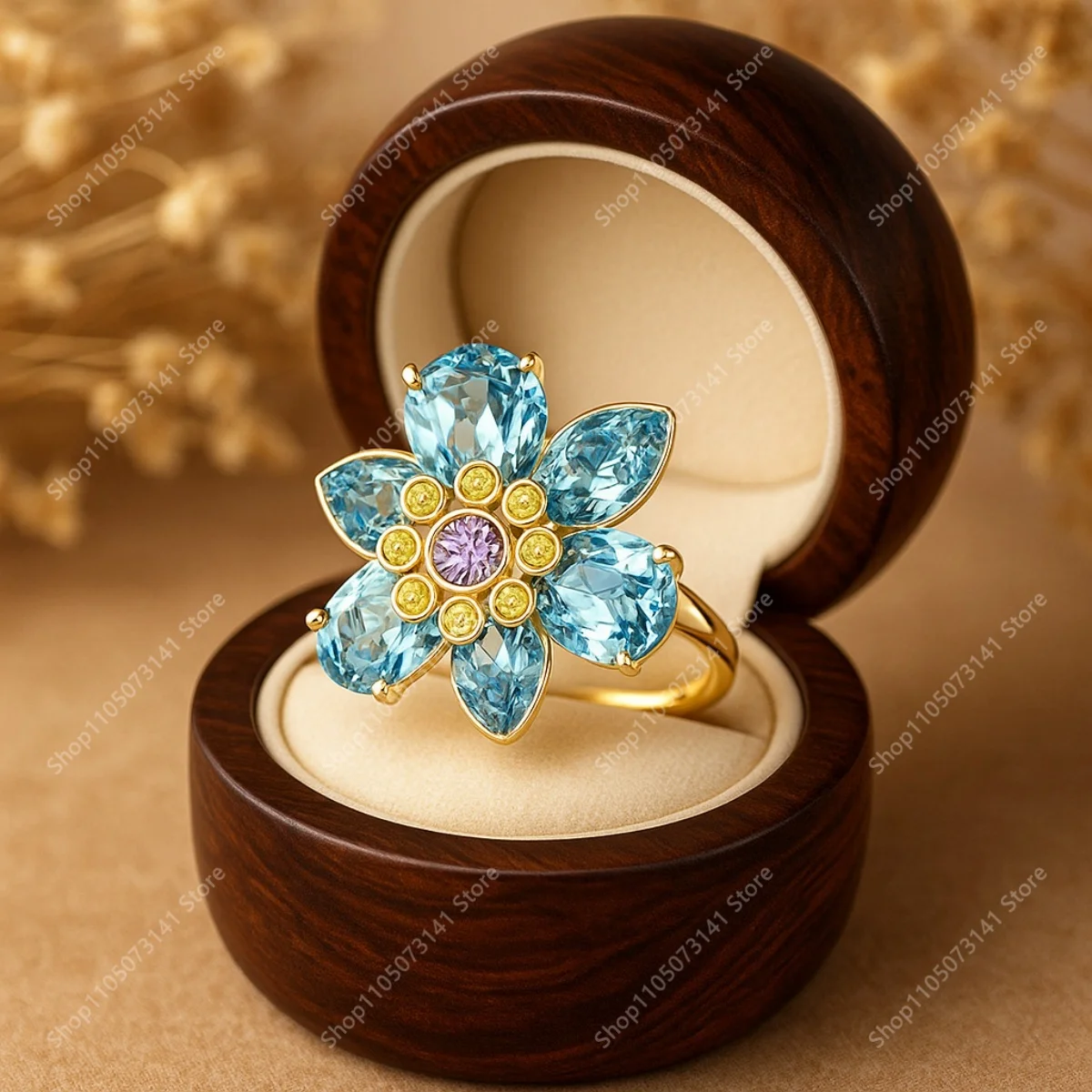 

Fashionable and Luxurious Heart Blossoming Blue Color Flower Ring Party Versatile Jewelry for Workplace - Birthday Gift