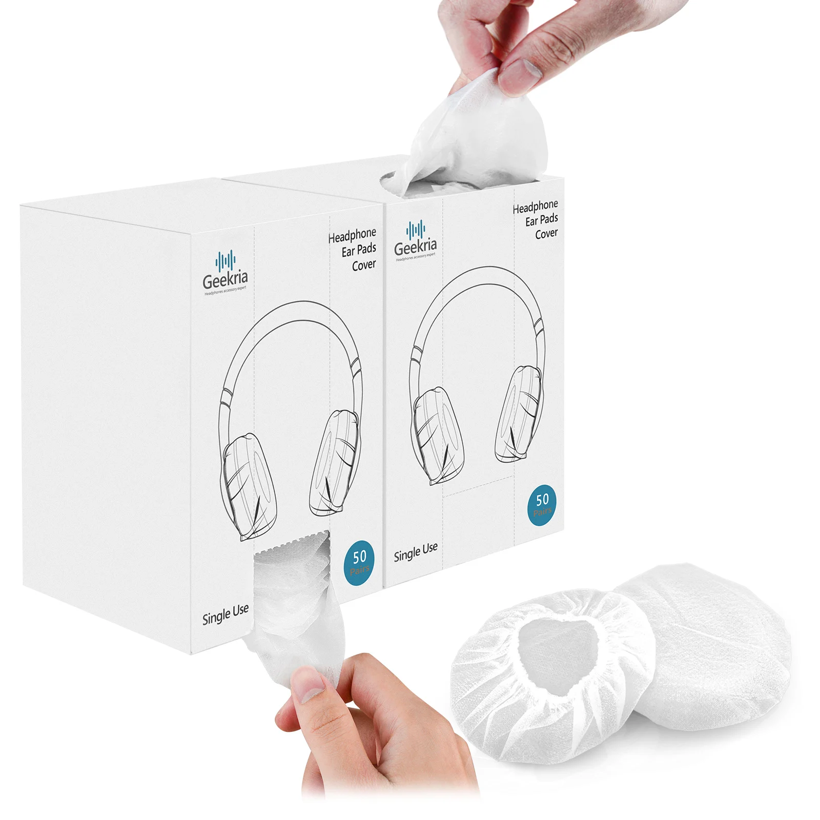 Geekria 100 Pairs Disposable Headphone Covers with Dispenser Box, Stretchable Sanitary Ear Pads Covers