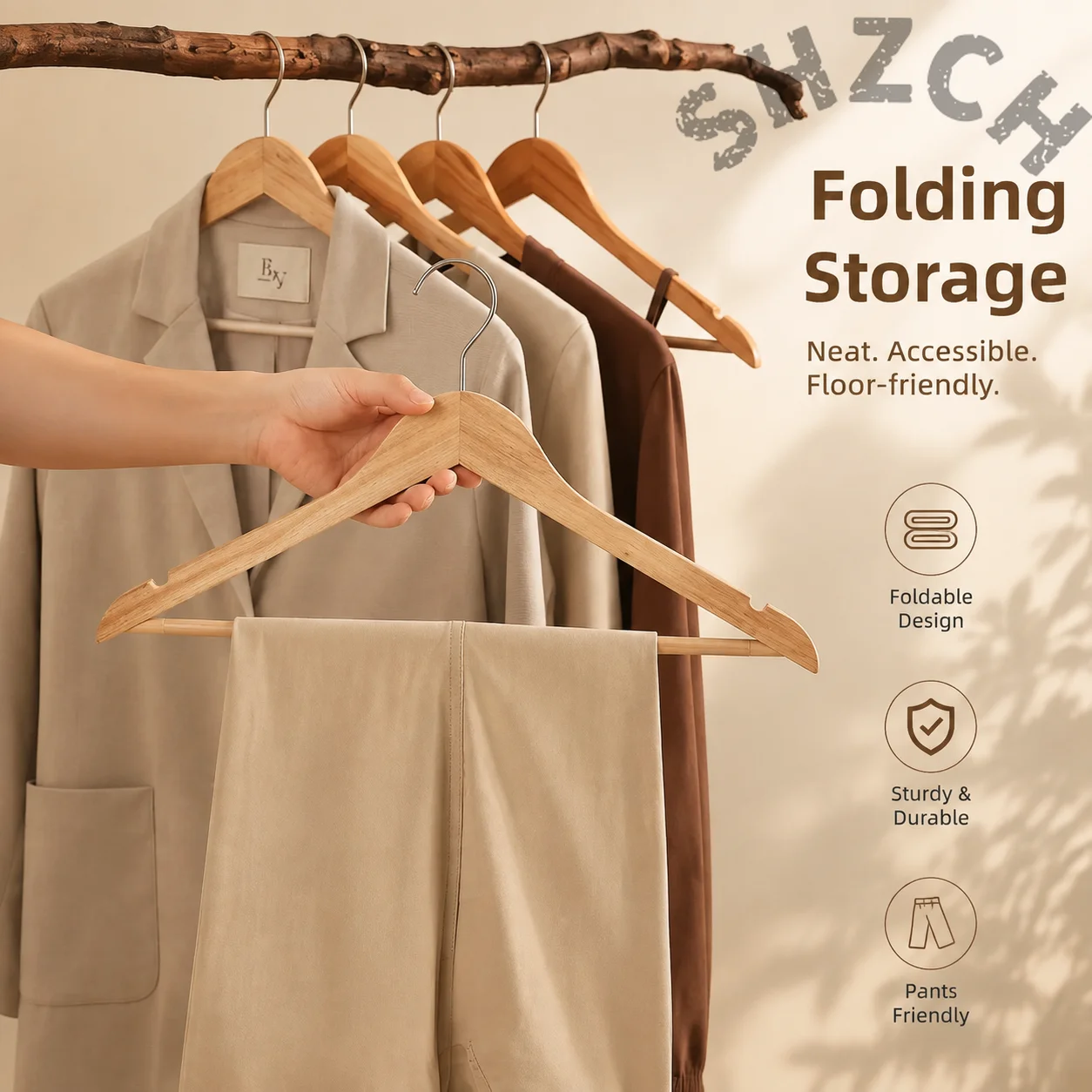 Camphor Wood Non-Slip Hanger – Thickened Rustic Garment Holder for Shirts, Prevents Wrinkles & Fits Wardrobes