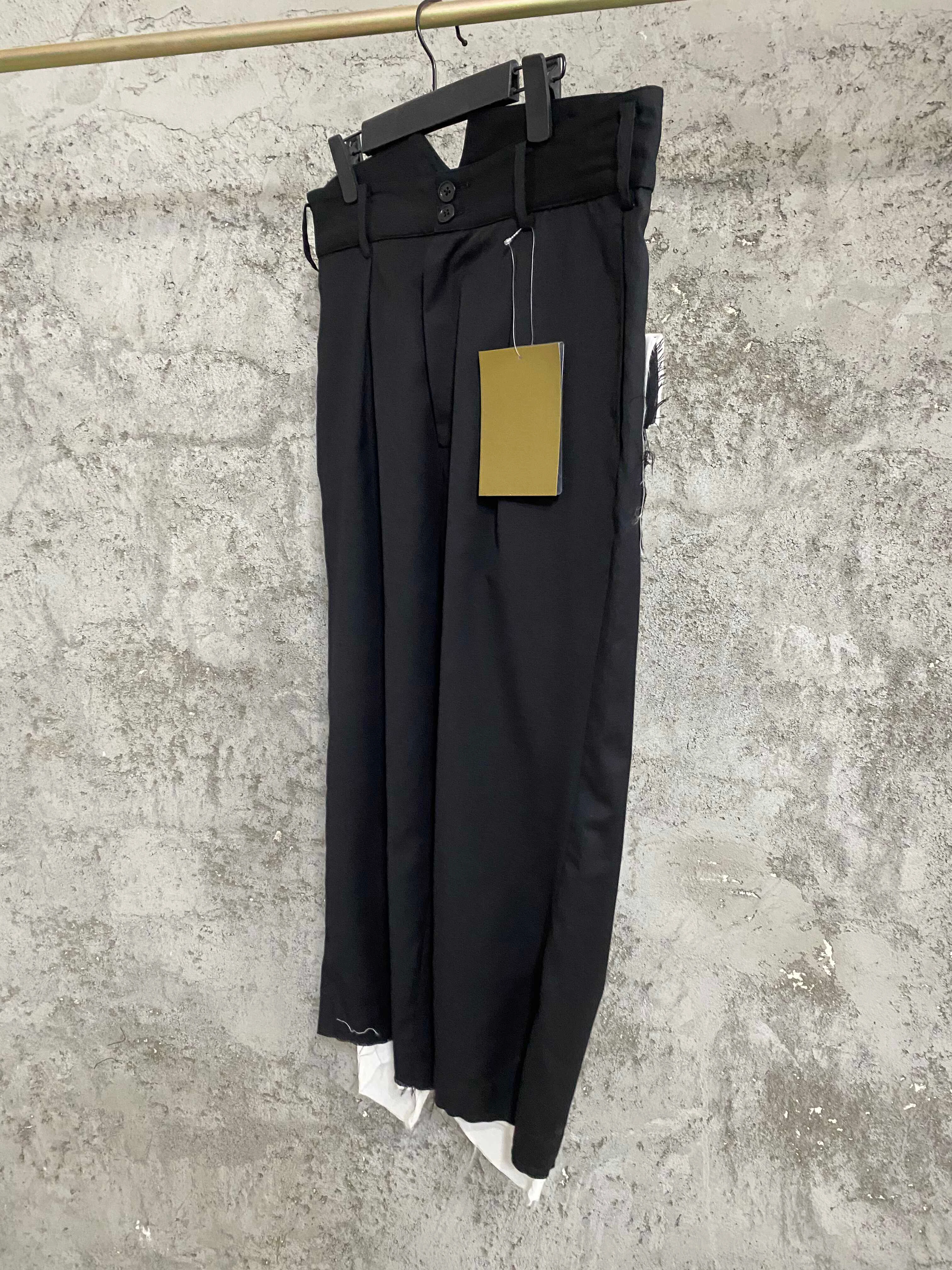 TOP-YAMAMOTO black and white double-layer straight-leg loose trousers with a design sense, minimalist blank space on the fringed