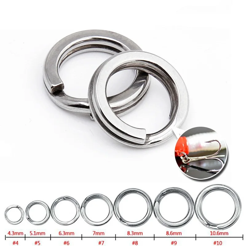 50Pcs/Bag Pesca Stainless Steel Split Ring Diameter 4.7mm to 10mm Heavy Duty Fishing Double Ring Connector Fishing Accessories