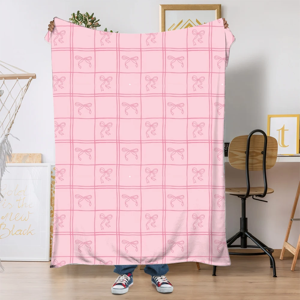

Pink Bow Custom Camping Blanket Personalized Photo Flannel Blanket Customized Blanket Text Picture for Pets Friends and Family