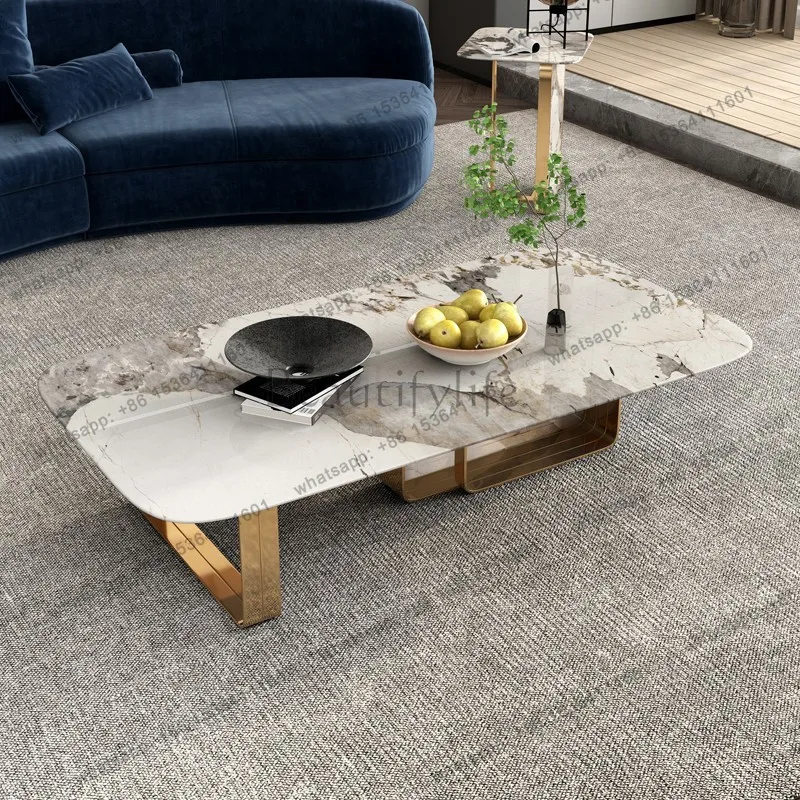 Customization Household Rectangular Coffee Table TV Cabinet Combination Bright Surface Luxury Stone