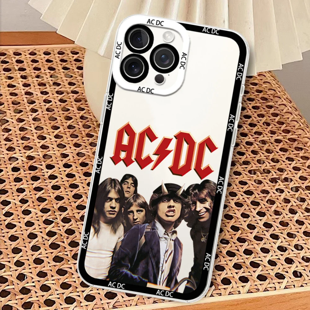 Band A-AC-D-DC Back in Black Phone Case for iPhone 12 11 13 14 15 16 Max Pro Plus Transparent Bezel Cover