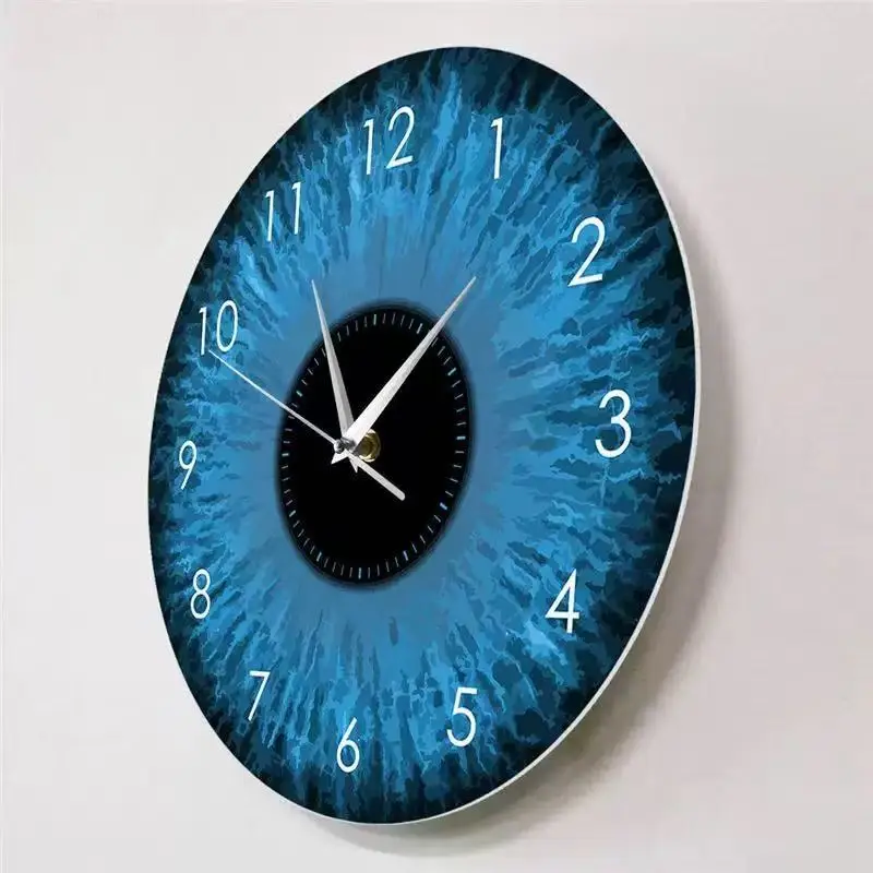 Mystic Blue Eye Iris Wall Clock Silent Quartz Human Eyeball Art Watch for Living Room Bedroom Optometrist Science Themed Decor