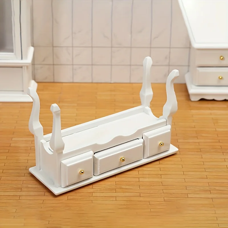 1 szt. Miniaturowy drewniany stolik boczny do domku dla lalek z szufladą, symulowany model, miniaturowa szafka do przechowywania, dekoracja, model mebla