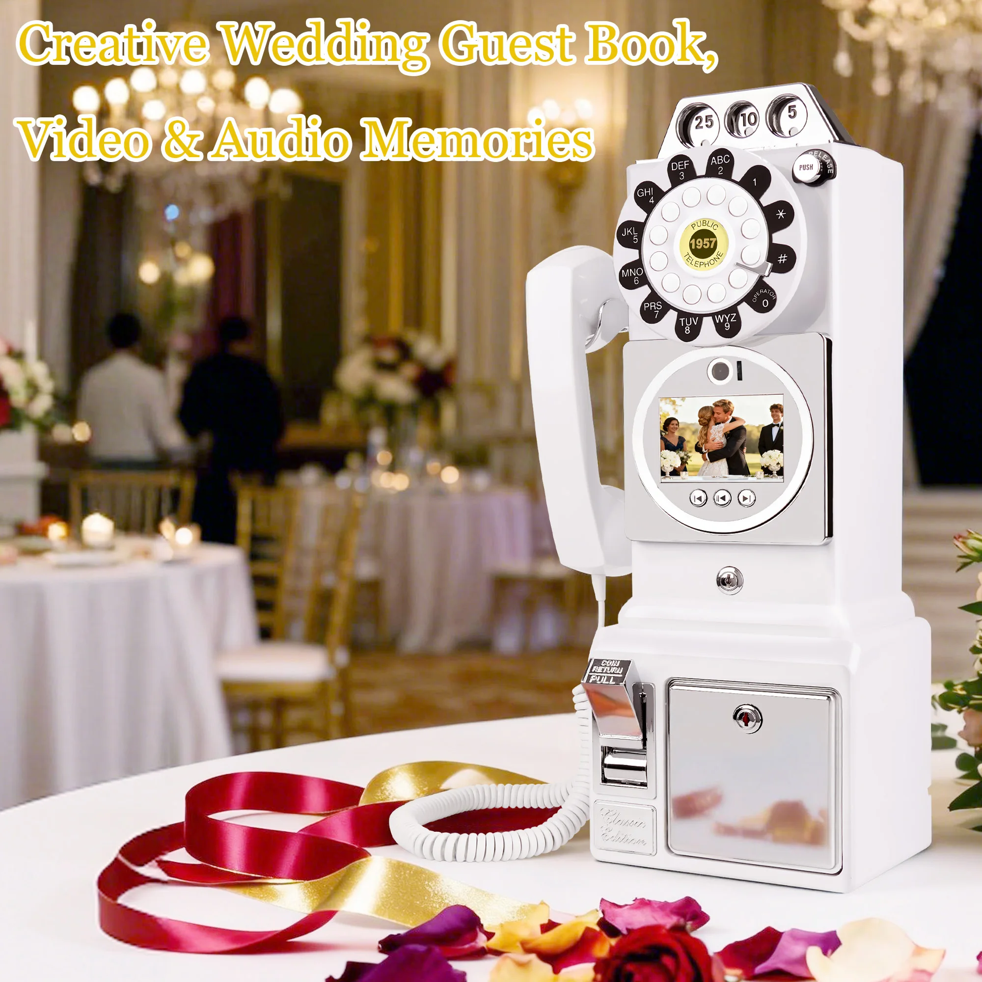 Retro audio and video guestbook phone wedding party video sign-in phone banquet interaction blessing video record phone