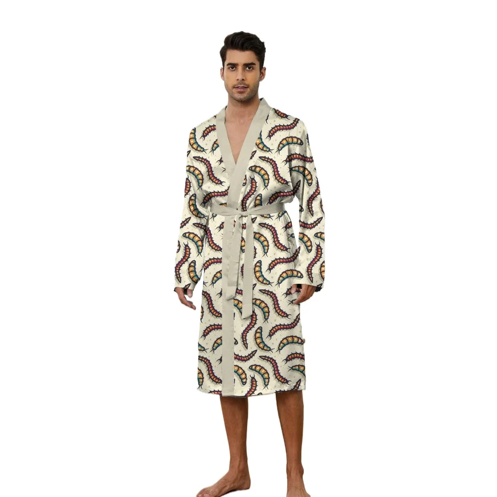 2025 Spring Men's Shower robe Sleepwear Bathrobe Men Printing Must-have for Entertainment Autumn Long Nightgown Funny Pajamas