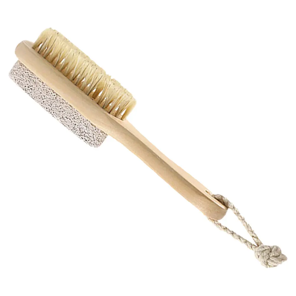 

Natural Bristle Brush Pumice Stone Foot Scrubber Combo Wood Handle Callus Remover Exfoliator for Pedicures Smooth Soft Skin At