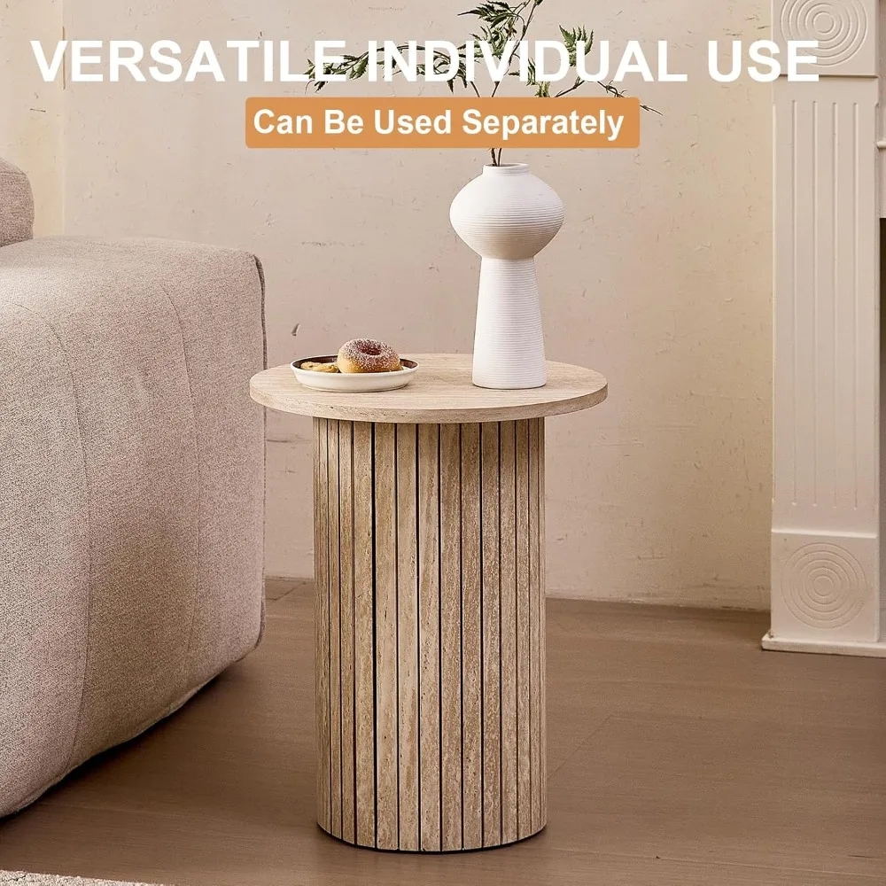زوج من الطاولات الجانبية الخشبية الدائرية المدمجة، تصميم معاصر لمنطقة الأريكة، مثالية لتوفير المساحة في سبا المعيشة وغرفة النوم #5