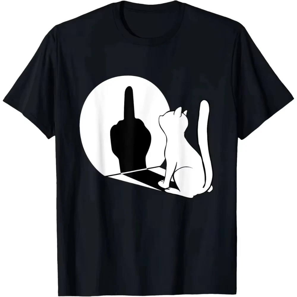 2026 Middle Finger Cat Statement Cat Funny Gift T-Shirt Regular Short Sleeve Tops O-neck Men's Cotton T-shirt Cotton Summer Tee