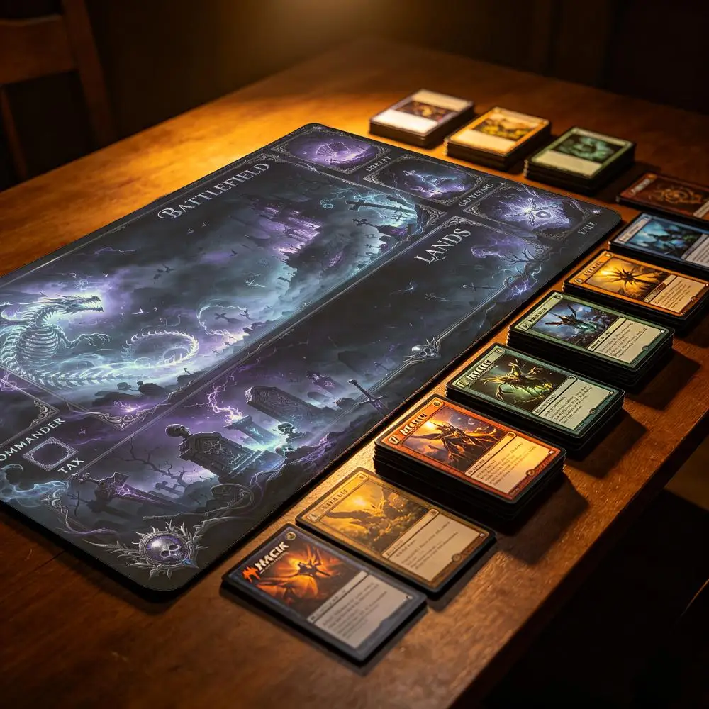 Gothic Graveyard Skeleton Dragon TCG Playmat, Zoned Magic The Gathering Game Mat, Large Trading Card Game Playmat