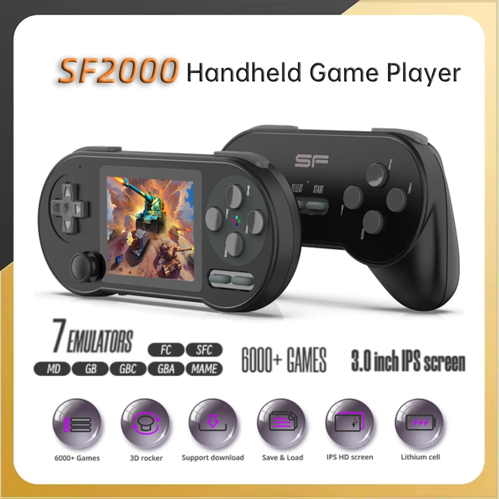 SF2000 Portable Game Console Player 3 Inch IPS Screen Built-in 6000 Classics Games Retro Handheld Video Game Consoles AV Output