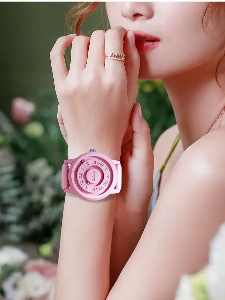 DOM-reloj magnético con puntero de rodillo para hombre y mujer, cronógrafo neutro con personalidad, creativo, resistente al agua, nuevo concepto