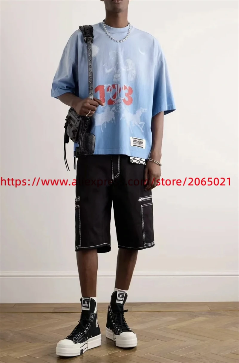 ربطة عنق للرجال والنساء ، تي شيرت أزرق مصبوغ ، شارع مرتفع في الولايات المتحدة ، طباعة حروف جرافيتي ، تي شيرت مغسول ، خمر ، قمم rr123