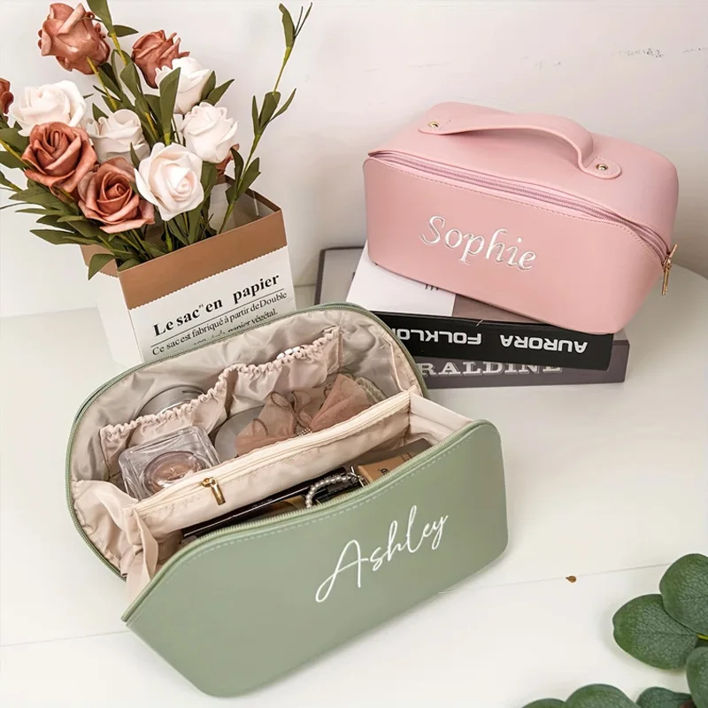 حار بيع مخصص مطرزة حقيبة PU المحمولة السفر الاستمالة حقيبة التخزين يده متعددة الوظائف حقيبة مستحضرات تجميل سعة كبيرة