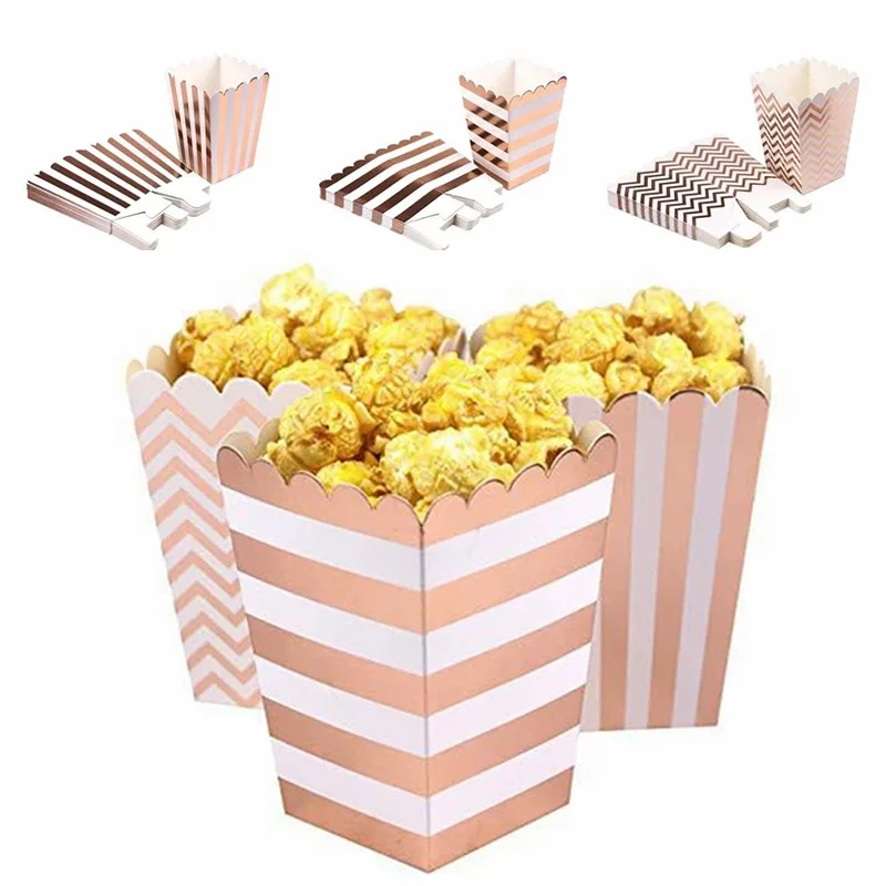 12PCS/Lot Popcorn Box/Cup Rose gold Theme Party Decoration For kids Happy Birthday Christmas Wedding Party Baby Shower Supplies