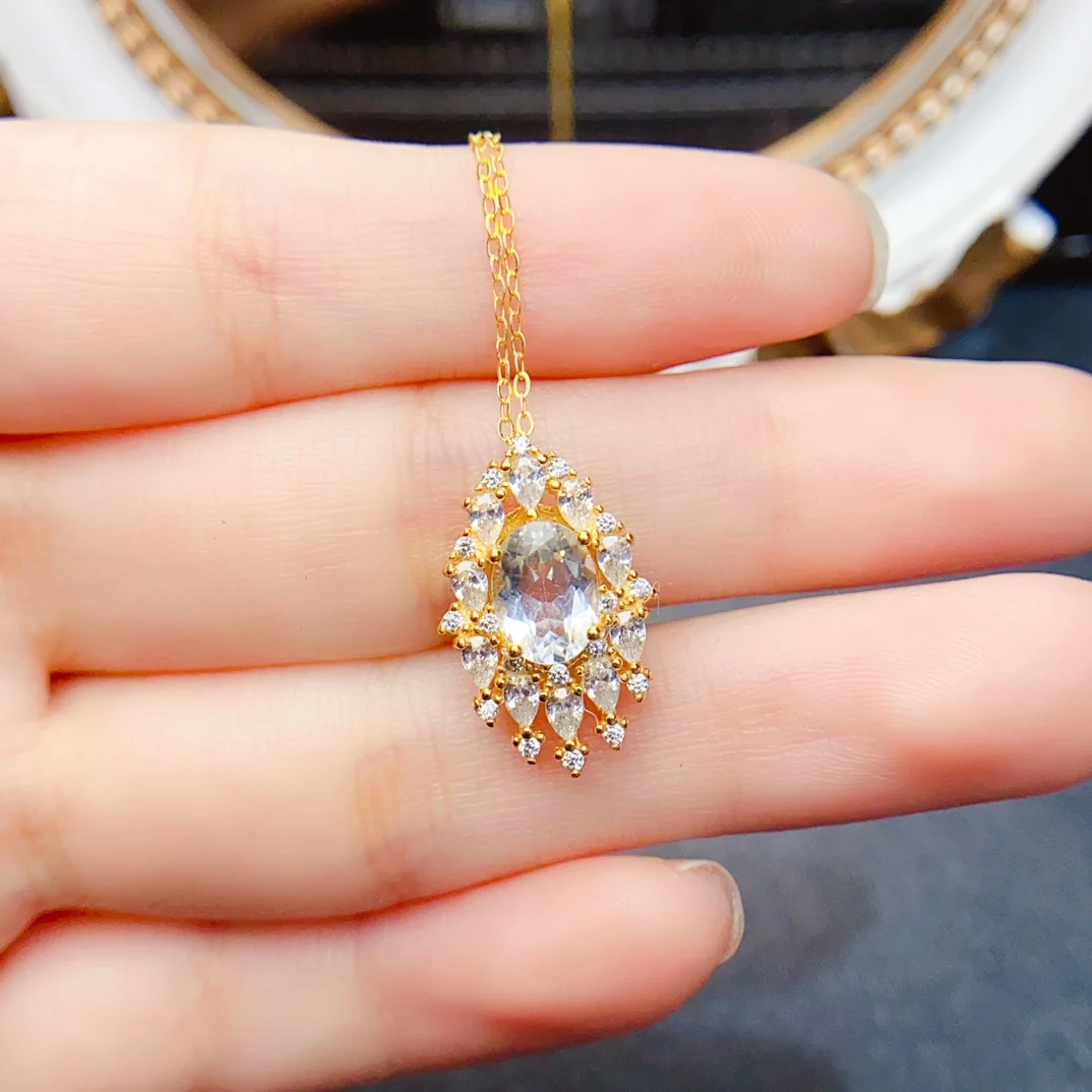 

6*8mm Natural Aquamarine Pendant Necklace S925 Sterling Silver Certificate Fine Fashion Charm Weddings Jewelry for Women FS
