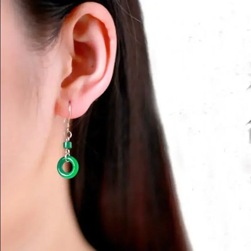 Original Natural Green Jade Emerald Luck Beads Earrings Charm Jewellery Fashion Accessories DIY Hand-Carved Woman Amulet Gifts