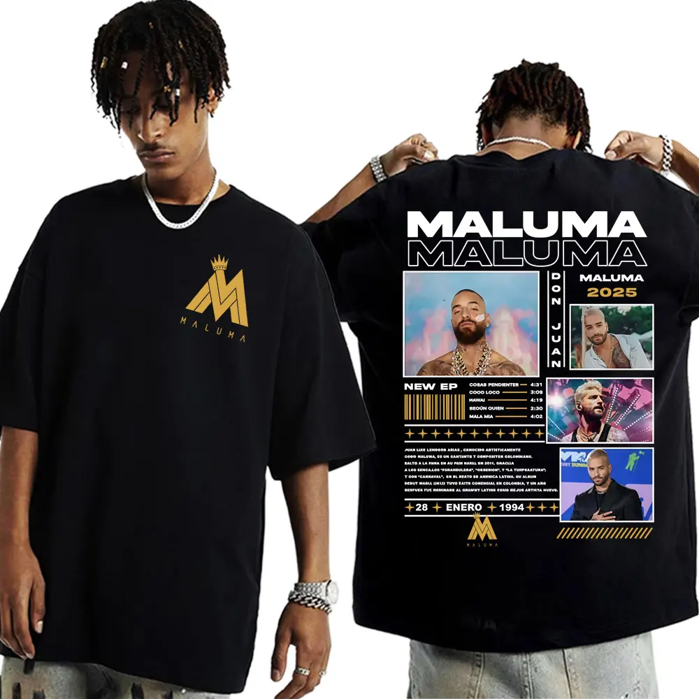Camiseta del rapero Maluma Don Juan 2025 Tour Merch para hombres y mujeres Punk Hip-hop Casual verano estampado 100% Camiseta de algodón puro