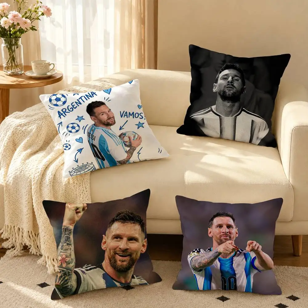 football legend Messi  Square Double-Sided printed Pillow Case Bedroom Bedside Pillow Sofa Cushion Cover