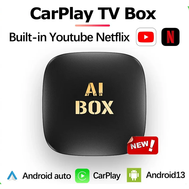 New CarPlay TV Ai Box Android13 Tv Box Support Netflix YouTube Wireless Carplay Android Auto Adapter for Wired Carplay