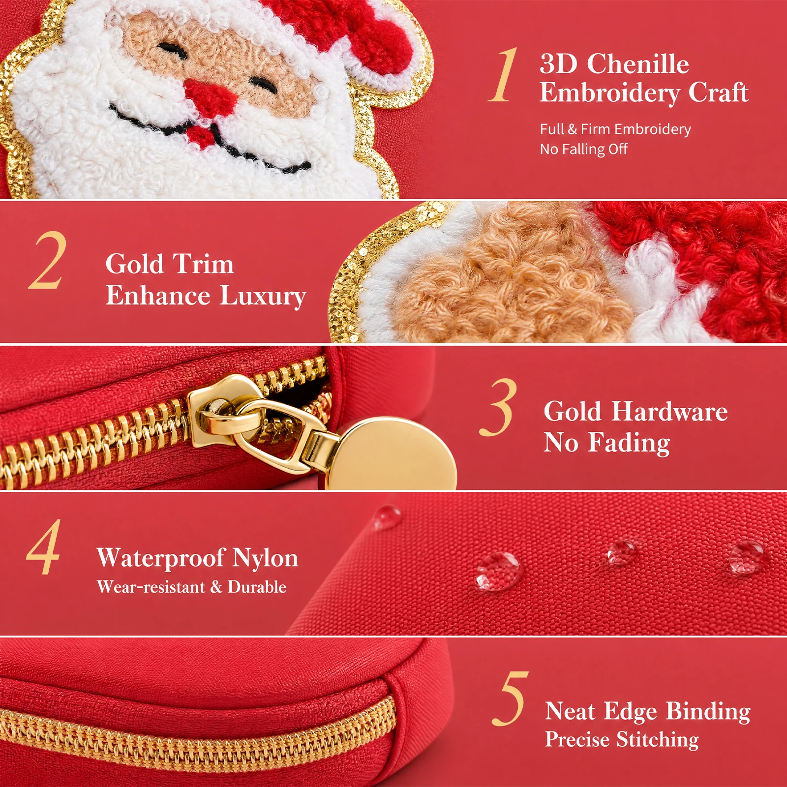 [Quick Local Shipping In The United States]6 Christmas college style patches, cute makeup bags, skincare and toiletries bags, mini chenille nylon bags, Christmas zippered makeup bags, zero money bags, travel gifts for ladies and girls, as shown in the pic