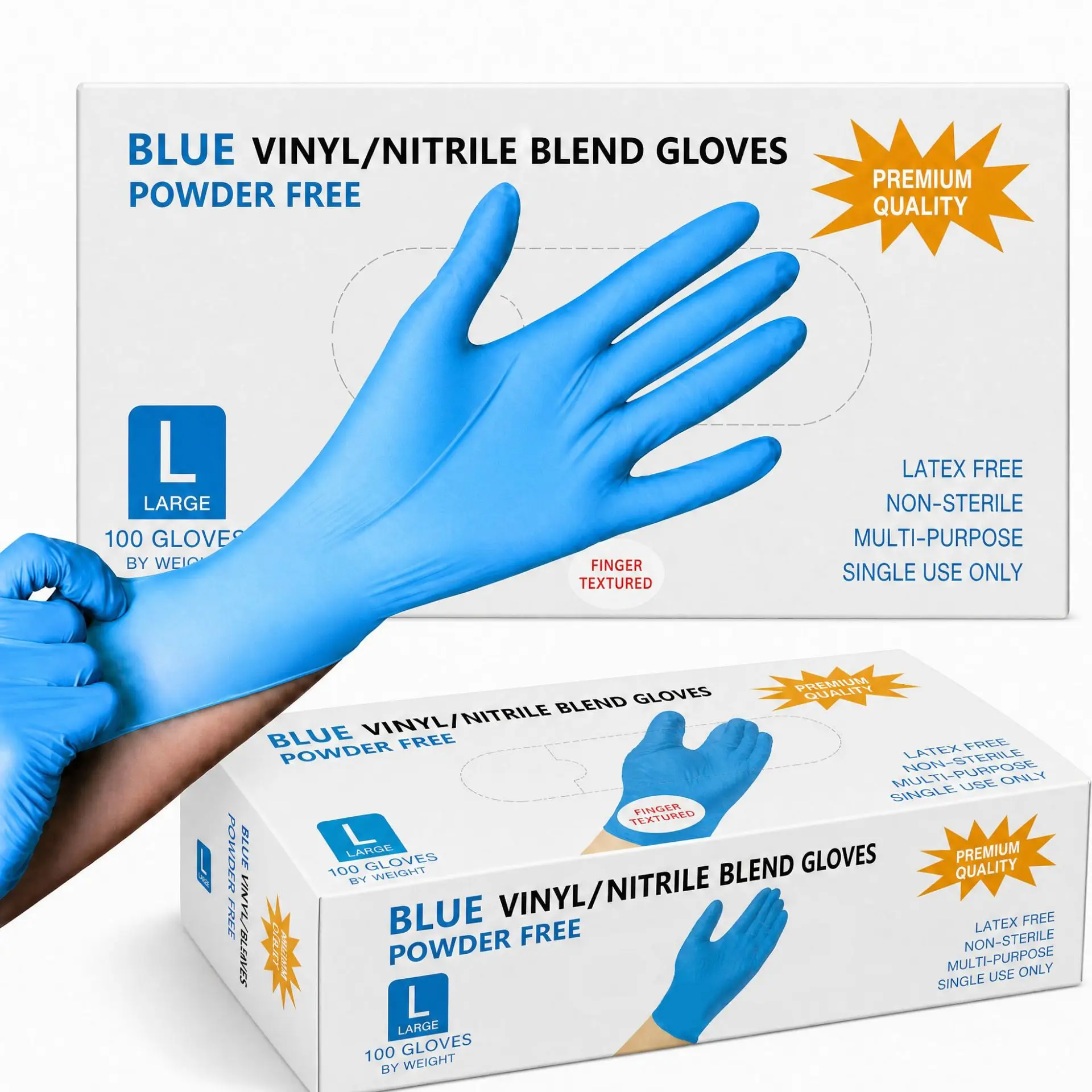 100PCS Blue Vinyl Nitrile Disposable Gloves Latex Free Household Home Cleaning Glove Textured Mechanic Tattoo Hair Dye Beauty
