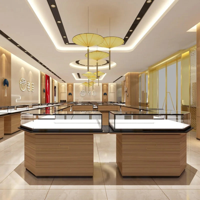 custom，Modern Style Mall Wooden Jewelry Wall Showcase Jewellery Counter Display Showroom Cabinet Display Rack Designs