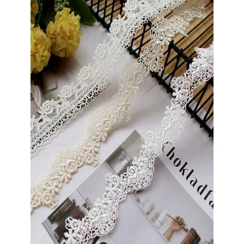 Embroidered Flower Lace Fabric Applique, Polyester Sewing Craft, Crochet, Off White, Beige Net Lace Trim Clothes, 3 Yards/Lot